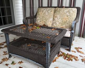 Wicker resin loveseat and table
