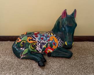 Hand-painted Talavera-style ceramic horse