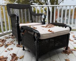 Wicker resin patio chair and ottoman