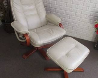 White Reclining Leather Lounge Chair & Ottoman  