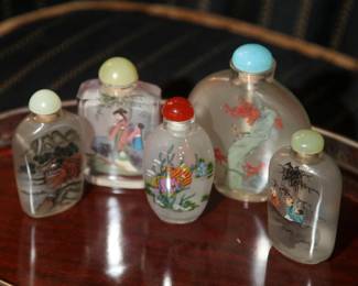 Reverse Painted Snuff Bottles with Spoon