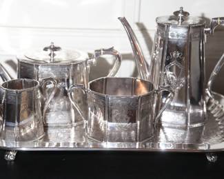STERLING 4 PC. COFFEE/TEA SERVICE. tray silverplate