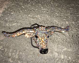 Rhinestone Encrusted Longhorn Belt Buckle USA!
