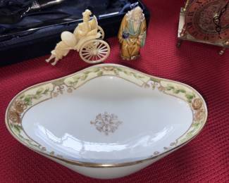 Vtg Chinese Mudman Figurine, Vtg Miniature Celluloid Rickshaw Runner W/Passenger, Vtg Nippon Oval Dish!

