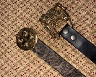 B. Kieselstein Cord Sterling Silver Alligator Buckle W/Leather Belt, Tory Burch Snakeskin Logo Belt!