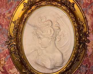 Vtg Large Oval Neoclassical Cameo Marble Relief Plaque!
