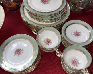 Ansley England 44 Pc Mint Green & Cabbage Rose Bone China!
