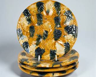 (4pc) Antique French Vallauris Majolica Oyster Plate