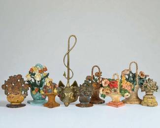 (9) Cast Metal Floral & Fox Doorstops