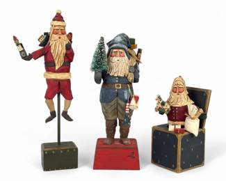(3) Vaughn & Stephanie Rawson Wood Carved Santas