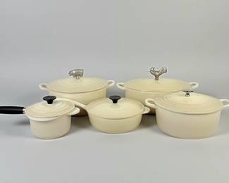 (5pc) Le Creuset Cream Enameled Cast Iron Cookware