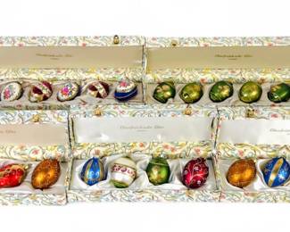 (24pc) Vintage "Oberfrankische Glas" Hand-Painted Egg Ornaments