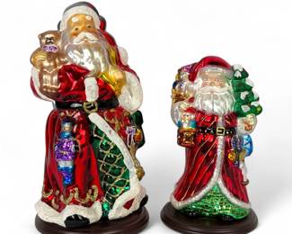 (2) Thomas Pacconi Blown Glass Santa Figurines
