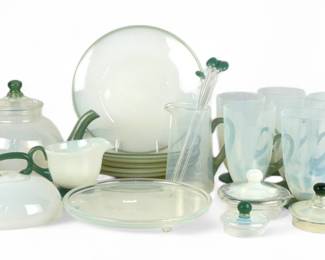 (22pc) Fry Foval Jade Green Dish Set