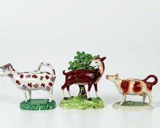 (3pc) Staffordshire Pottery Animal Figures