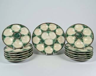 (13pc) Longchamp French Majolica Oyster Serving Plates & Platter