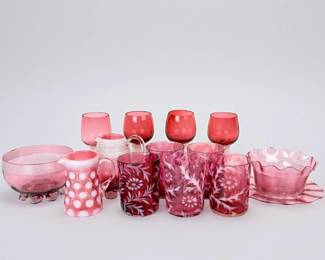 Group of Cranberry Glass Tableware