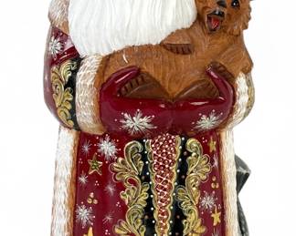 Carved Wood Russian Santa Holding Bear