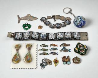Group of Asian Enameled Silver Jewelry