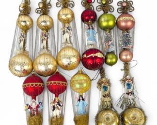 (7pc) Hand Blown Glass Vintage Holiday Ornaments