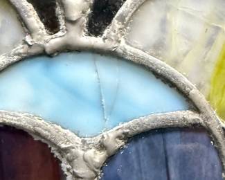 Stained Glass Blue & Amber Geometric Floral Design Panel