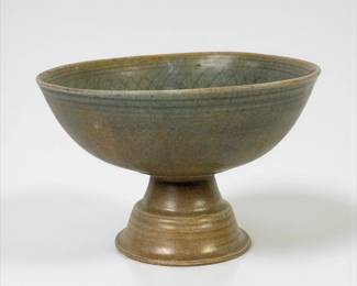 Thai Sawankhalok Celadon Pedestal Bowl