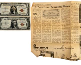 (2) 1935 Hawaii Overprint Brown Seal $1 Silver Certificates