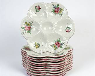 (11) KG Luneville Demi-Porcelaine France Floral Oyster Plates