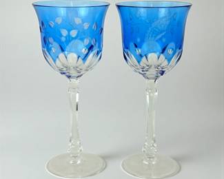 Pair Of Varga "Printemps" Sky Blue Wine Glasses