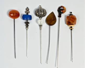 (6) Rare Antique Hatpins