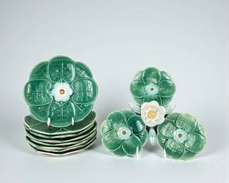 (8) Majolica Water Lily Plates & Platter