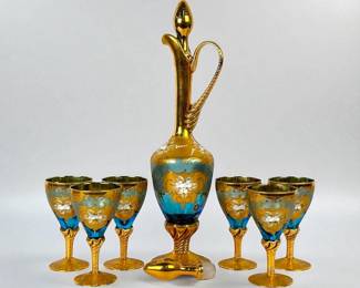 (7pc) Murano Ewer & Glasses With Gold Gilding