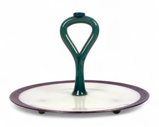 Fry Foval Opalescent Glass Silver Banded Tidbit Tray