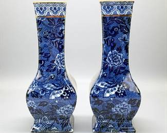 Pair Of Shelley Blue & White Blue Dragon Vases