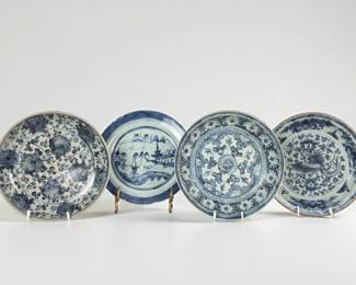 (4) Antique Chinese Blue & White Porcelain Plates