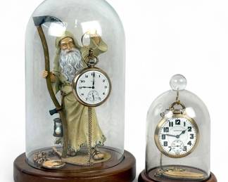 (2) Dome Display Pocket Watches: Elgin “Father Time” & Hamilton