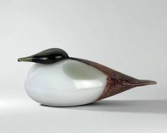 Oiva Toikka Iittala Glass Bird – White, Green & Brown