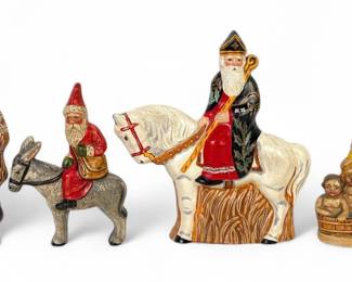 (4) Vaillancourt Folk Art Figures Including St. Nick On Horse