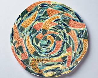Italian Fish Polychrome Pottery Charger