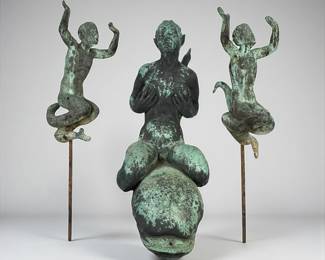 Antique Bronze Mermaid Riding Dolphin Fountain Statue