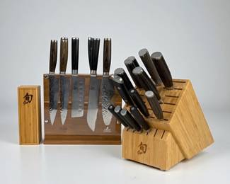 (21pc) Shun Kaji Damascus Steel Knife Set W/ Blocks
