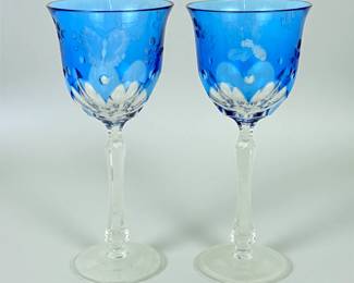 Pair Of Varga "Springtime" Sky Blue Wine Glasses
