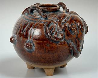 Early Ancient Asian Brown Glazed Pottery Jar