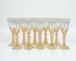 (10pc) Abigail’s Venetian-Style Gold Infused Glass Goblets
