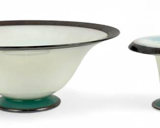 (2pc) Fry Foval Silver Overlay Jade Green Opalescent Pieces