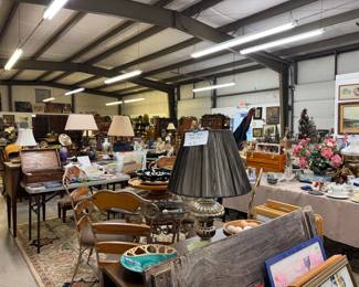 Lamps, chairs, table, art, etc