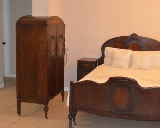 100+ Years Old Bedroom Set Including Bed -Armoire - Dresser -2 Lamp Tables  PIC 1of2