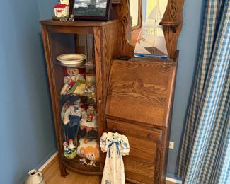 Antique oak side-by-side secretary / curio cabinet