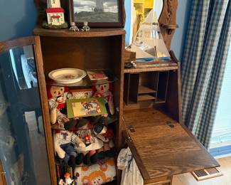Antique oak side-by-side secretary / curio cabinet