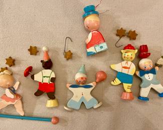 Vintage Irmi nursery hand painted wooden circus mobile pieces